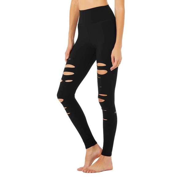 Alo Yoga Ripped Warrior Leggings High Waist 7/8 Length - Picture 3 of 9